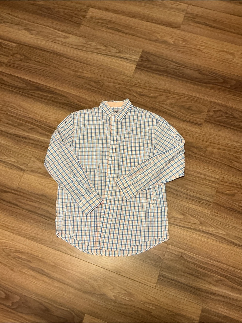 Men's Blue Orange and White Check Button-Down Shirt
